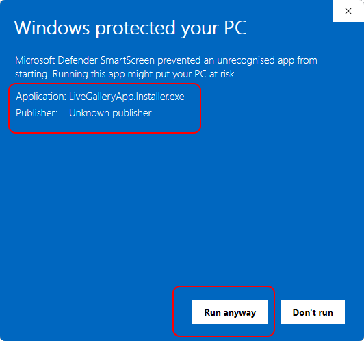 SmartScreen - click Run anyway